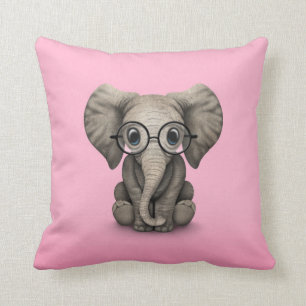 Almofada Elefante bonito do bebê com rosa dos vidros de