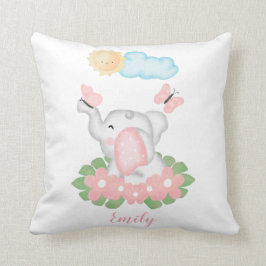 Almofada Elefante de Bebê Bonito com flores rosa
