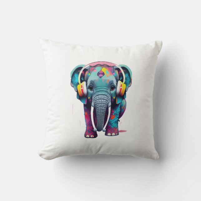 Almofada Elefante de Bebê Bonito com Fones de ouvido (Frente)