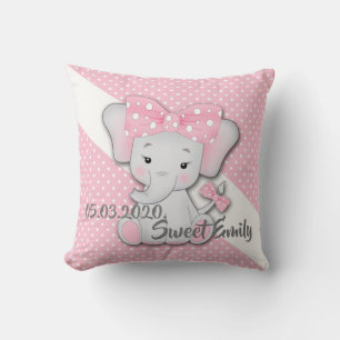 Almofada Elefante de cinza branca rosa-bebê personalizado
