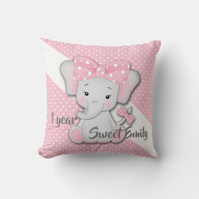 Almofada Elefante de desenho animado cinza branco rosa bebê (Frente)