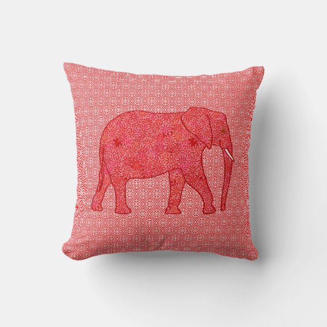 Almofada Elefante de flor - vermelho profundo e coral (Frente)
