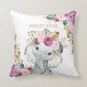 Almofada Elefante Floral Tropical Boho Roxo