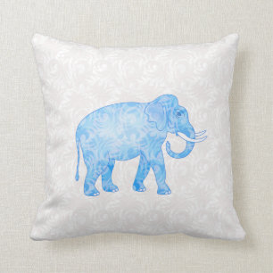 Almofada Elefante indiano azul do teste padrão