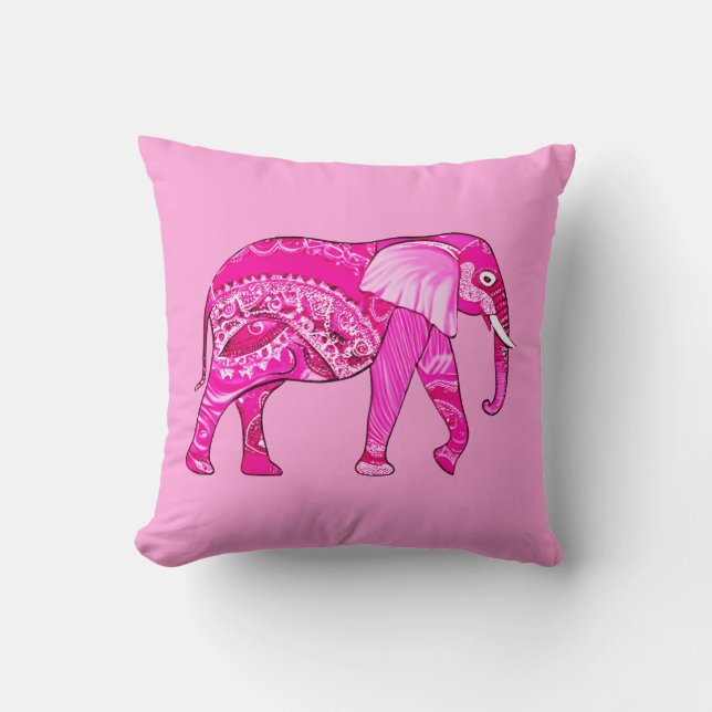 Almofada Elefante Indiano em um Patterno Árabe Rosa da Foss (Frente)