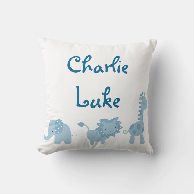 Almofada Elefante, leão azul e girafa personalizados (Frente)