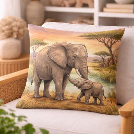 Almofada Elefante Mamãe e Bebe de Safari Animais 