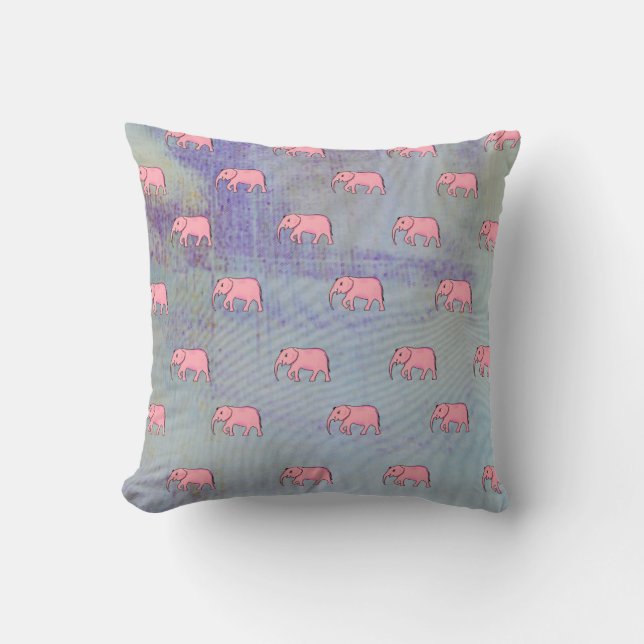Almofada Elefante Moderno Bebê para Crianças Azul Rosa (Frente)