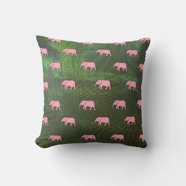 Almofada Elefante Moderno Bebê para Crianças Verde Rosa (Frente)