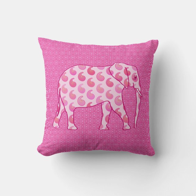 Almofada Elefante paisley - rosa gelo e fúcsia (Frente)