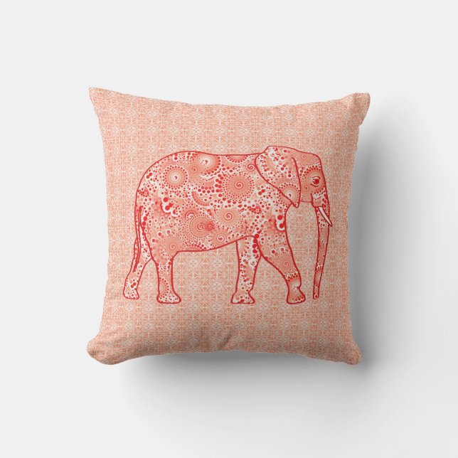 Almofada Elefante redemoinho fractal - laranja coral e bran (Frente)