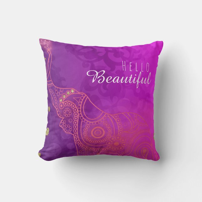 Almofada Elefante Roxo Rosa Laranja & Dourado Chic Personal (Frente)