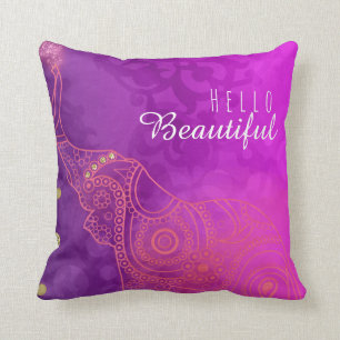 Almofada Elefante Roxo Rosa Laranja & Dourado Chic Personal