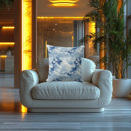 Almofada Elegância Blue Blossom: Visual de Bordado Impresso
