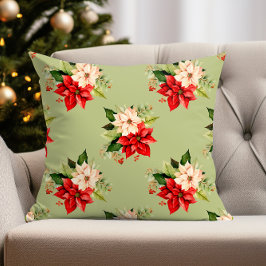 Almofada Elegância Botânica de Natal com Poinsettia