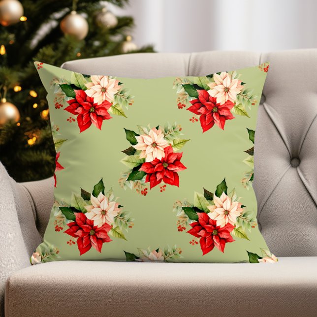 Almofada Elegância Botânica de Natal com Poinsettia (poinsettia pillow perfect for christmas holiday decor)