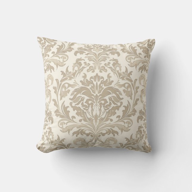 Almofada Elegância de Marfim Barroco Damasko Clássico Antig (Frente)
