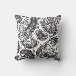 Almofada Elegância de Paisley Preto e Branco