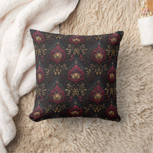 Almofada Elegância Dourada de Damasco Borgonha