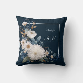 Almofada Elegância Floral Azul Meia-Noite com Blooms Branco