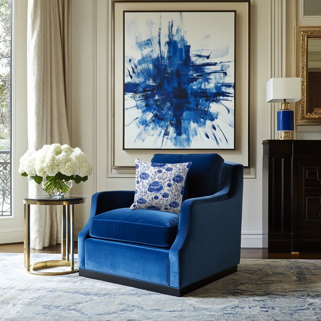 Almofada Elegância Floral Azul Rococo (Criador carregado)
