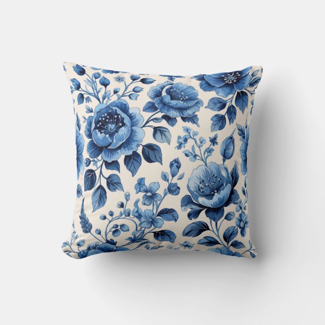 Almofada Elegância Floral Azul Vintage (Frente)