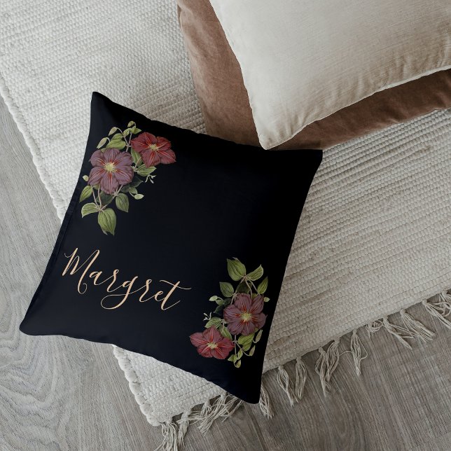 Almofada Elegância Floral Chic com Estilo Preto (Criador carregado)