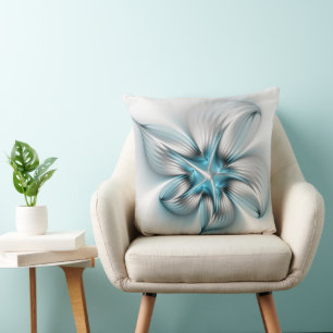 Almofada Elegância Floral Moderna Abstrato Azul Arte Fracta