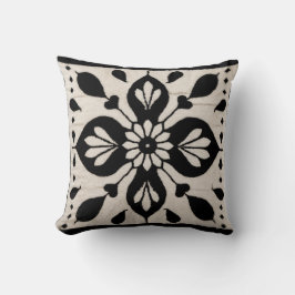 Almofada Elegância Persa: Quilim Preto e Branco Feito à Man