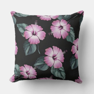 Almofada Elegância Tropical: Rosa Hibiscus Watercolor desig