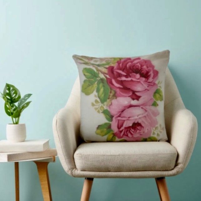 Almofada Elegância Vintage Rosa Couve  (Vintage Cabbage Rose Elegance Throw Pillow Quality 100% polyester hidden zipper enclosure.)