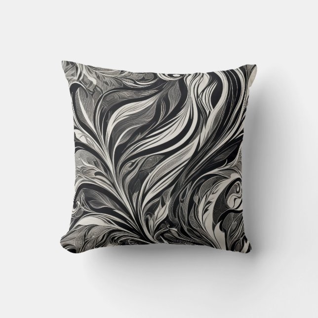 Almofada Elegant - Black and White Abstract Flow (Frente)