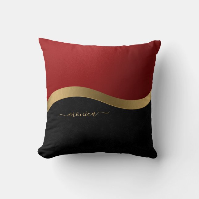 Almofada Elegant Black Red and Gold Personalized (Frente)