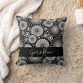 Almofada Elegant Black White Geometric Starburst Name 