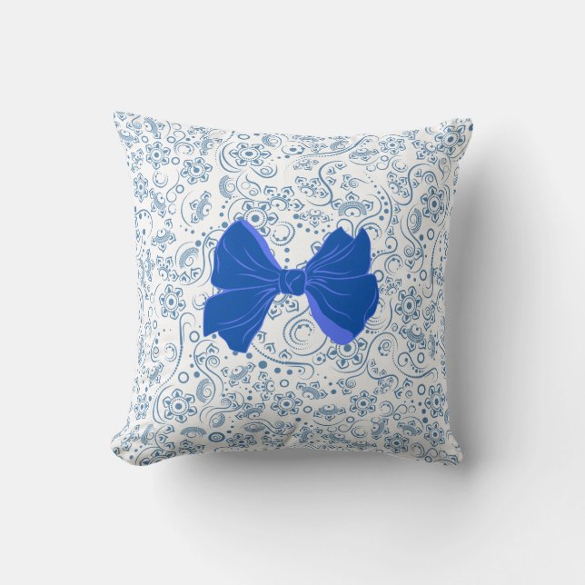 Almofada Elegant Blue and White Bow Pattern (Frente)