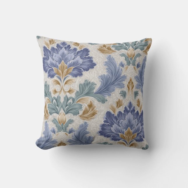 Almofada Elegant Blue & Gold Ornamental Floral Throw Pillow (Frente)