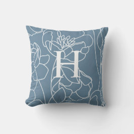 Almofada Elegant Blue Modern Wildflower Monogram Name