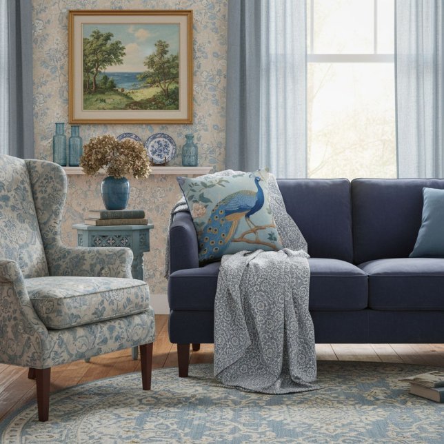 Almofada Elegant blue stylish retro pattern for her  (Criador carregado)