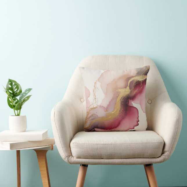 Almofada Elegant Burgundy and Gold Watercolor Art (Cadeira)