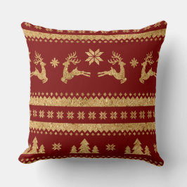 Almofada Elegant Burgundy & Gold Christmas Pillow – Luxury 