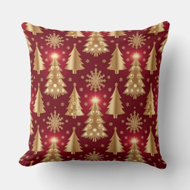 Almofada Elegant Burgundy & Gold Christmas Pillow – Luxury  (Frente)