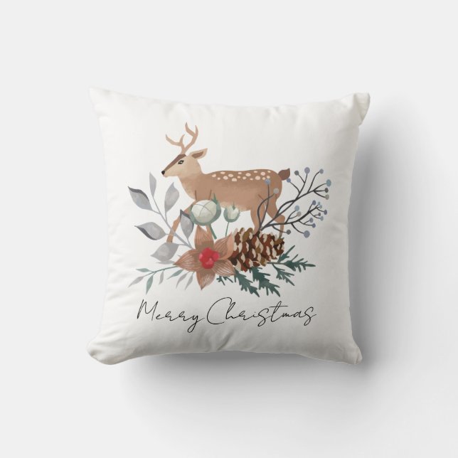Almofada Elegant Christmas Watercolor Deer Holiday (Frente)