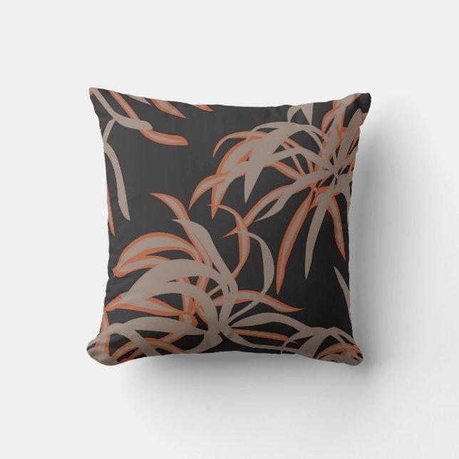 Almofada Elegant Copper and Black Tropical Leaf Throw Pillo (Frente)