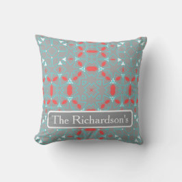Almofada Elegant Coral Turquoise Grey Geometric Pattern