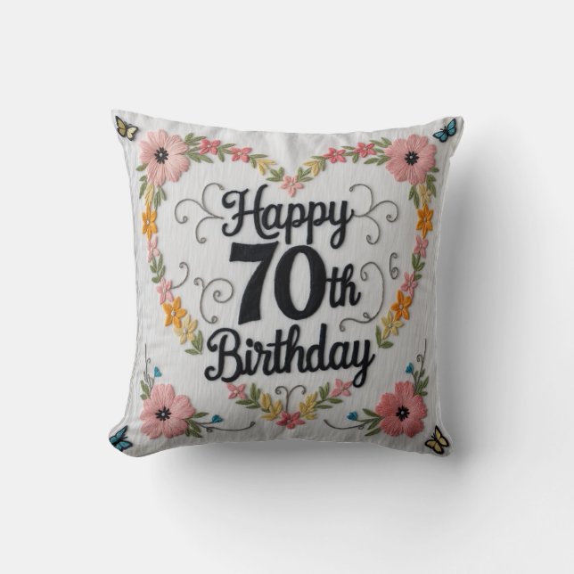 Almofada Elegant Floral 70 Birthday Travesseiro decorativo: (Frente)