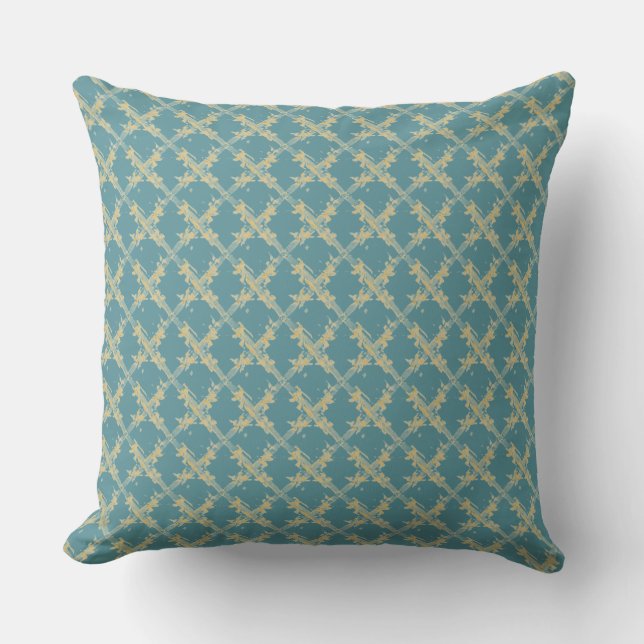 Almofada Elegant,Gold Blue Lattice Pattern (Frente)