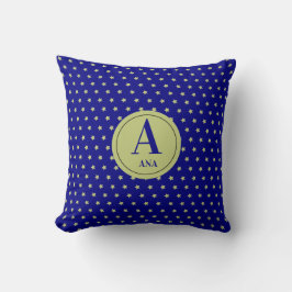 Almofada Elegant Gold & Blue Star Pattern Monogram