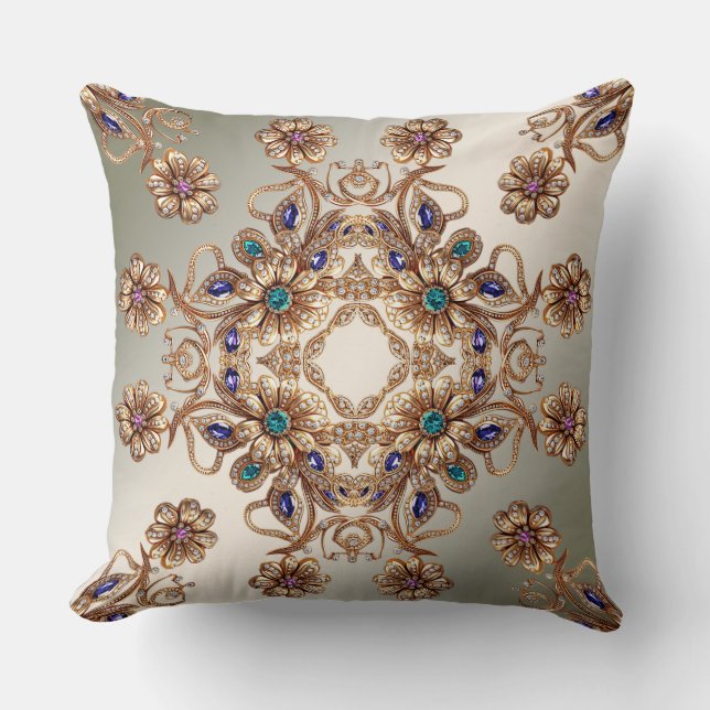 Almofada Elegant Gold Jewel Flowers Throw Pillow (Frente)