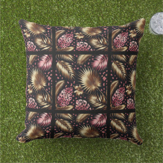 Almofada Elegant Gold, Pink and Black Jungle Leaf Pattern