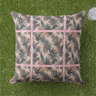 Almofada Elegant Gold, Pink and Black Jungle Leaf Pattern